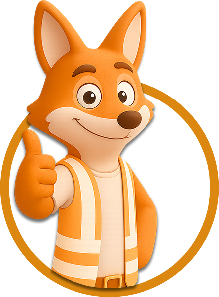 Gezeichneter Fuchs mit Warnweste zeigt Daumen nach oben