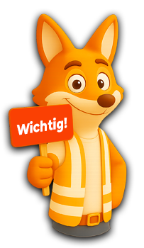 Comic Fuchs mit Warnweste hält Schild mit Aufschrift Wichtig