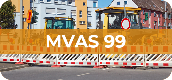 Banner mit Baustellenszene und Schriftzug MVAS 99