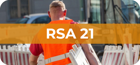 Banner mit Bauarbeiter in Warnweste und Schriftzug RSA 21