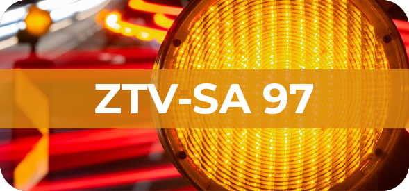Banner mit gelber Warnleuchte bei Nacht und Schriftzug ZTV-SA 97